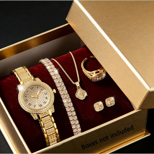 Gold Watch Fashion Ladies Quartz Diamond Wristwatch Elegant Female Bracelet Watches Set Reloj Mujer