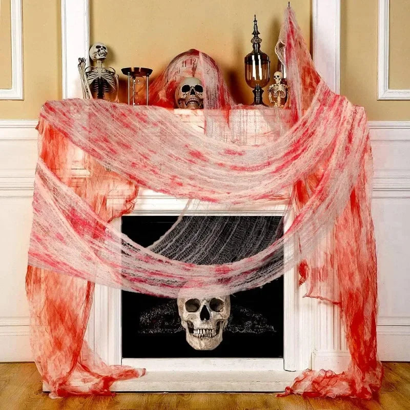 Halloween Bloody Creepy Gauze Cloth Large Black Gauze Spooky Blood Fabric Cloth for Halloween Party Home Outdoor Yard Decoration