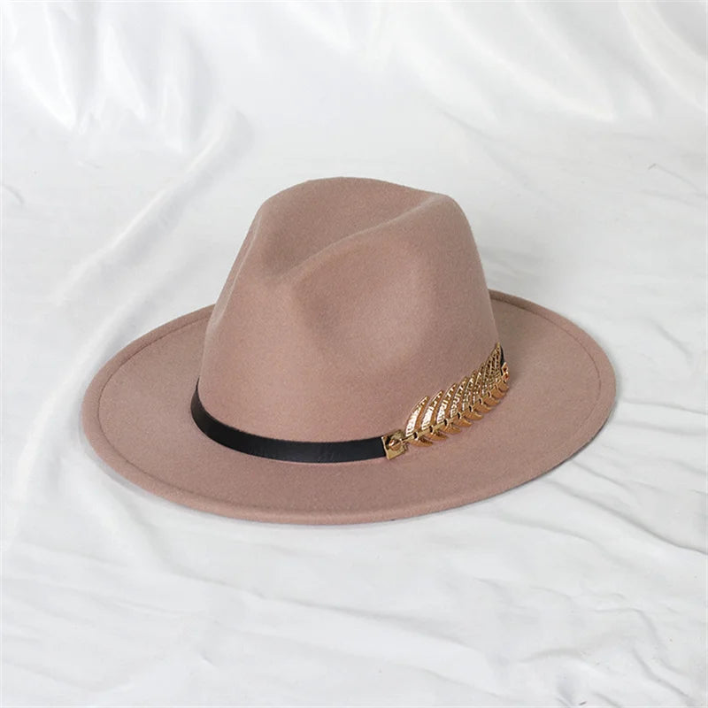 Fedora hat neutral wide brim jazz hat feather belt autumn and winter british vintage panama hat