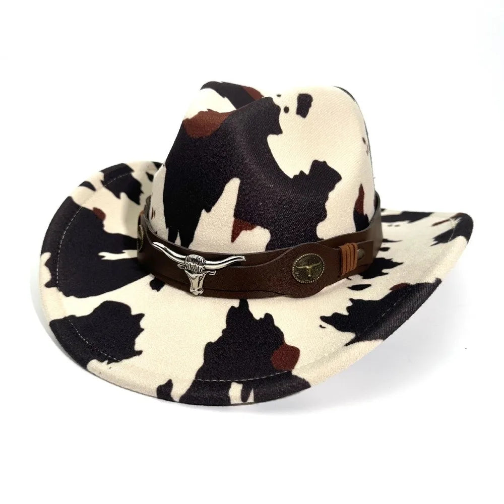 Wide Brim Cow Print Western Caps Cow Print Pattern Retro Style Western Cowboy Hat