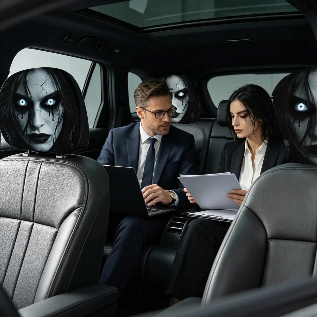 Scary Headrest Cover Halloween Decoration Accessories Hilarious Car Headrest Protector for Men Women Family Friends