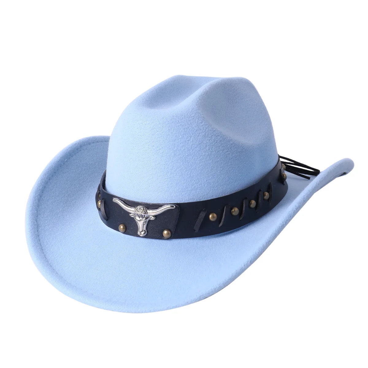 Cowboy Hat Fashion Chic Unisex Solid Color Jazz Hat With Bull Shaped Decor Western Cowboy Hats