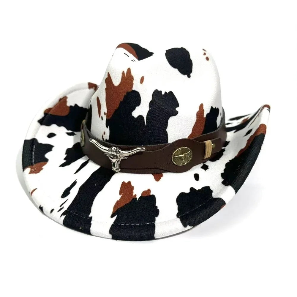 Wide Brim Cow Print Western Caps Cow Print Pattern Retro Style Western Cowboy Hat