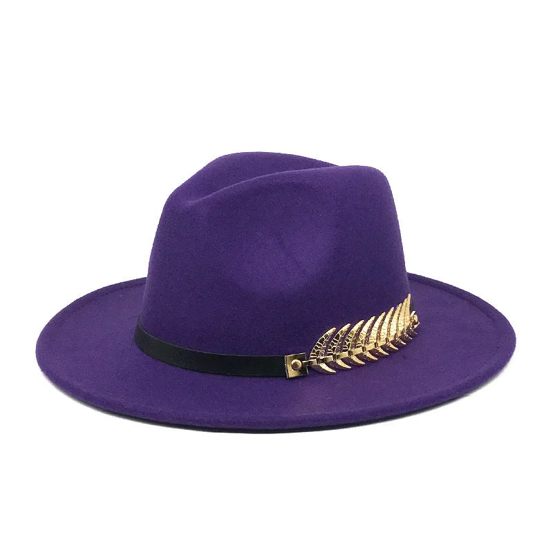 Fedora hat neutral wide brim jazz hat feather belt autumn and winter british vintage panama hat