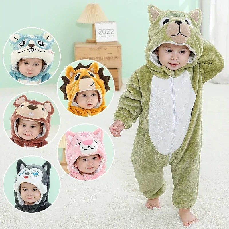 Baby Rompers Winter Costume Flannel for Girl Boy Toddler Infant Clothes Kids Overall Animals