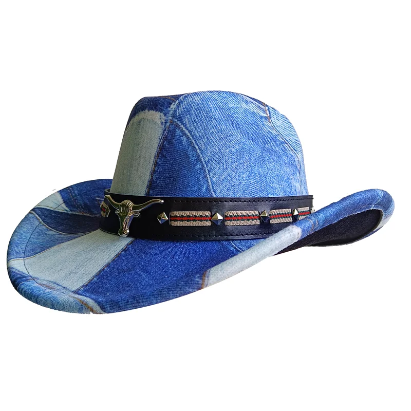 Cowboy Hat Fashion Chic Unisex Solid Color Jazz Hat With Bull Shaped Decor Western Cowboy Hats