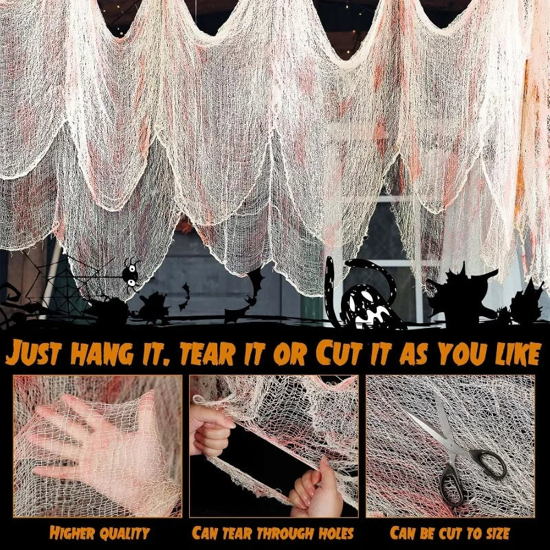 Halloween Bloody Creepy Gauze Cloth Large Black Gauze Spooky Blood Fabric Cloth for Halloween Party Home Outdoor Yard Decoration