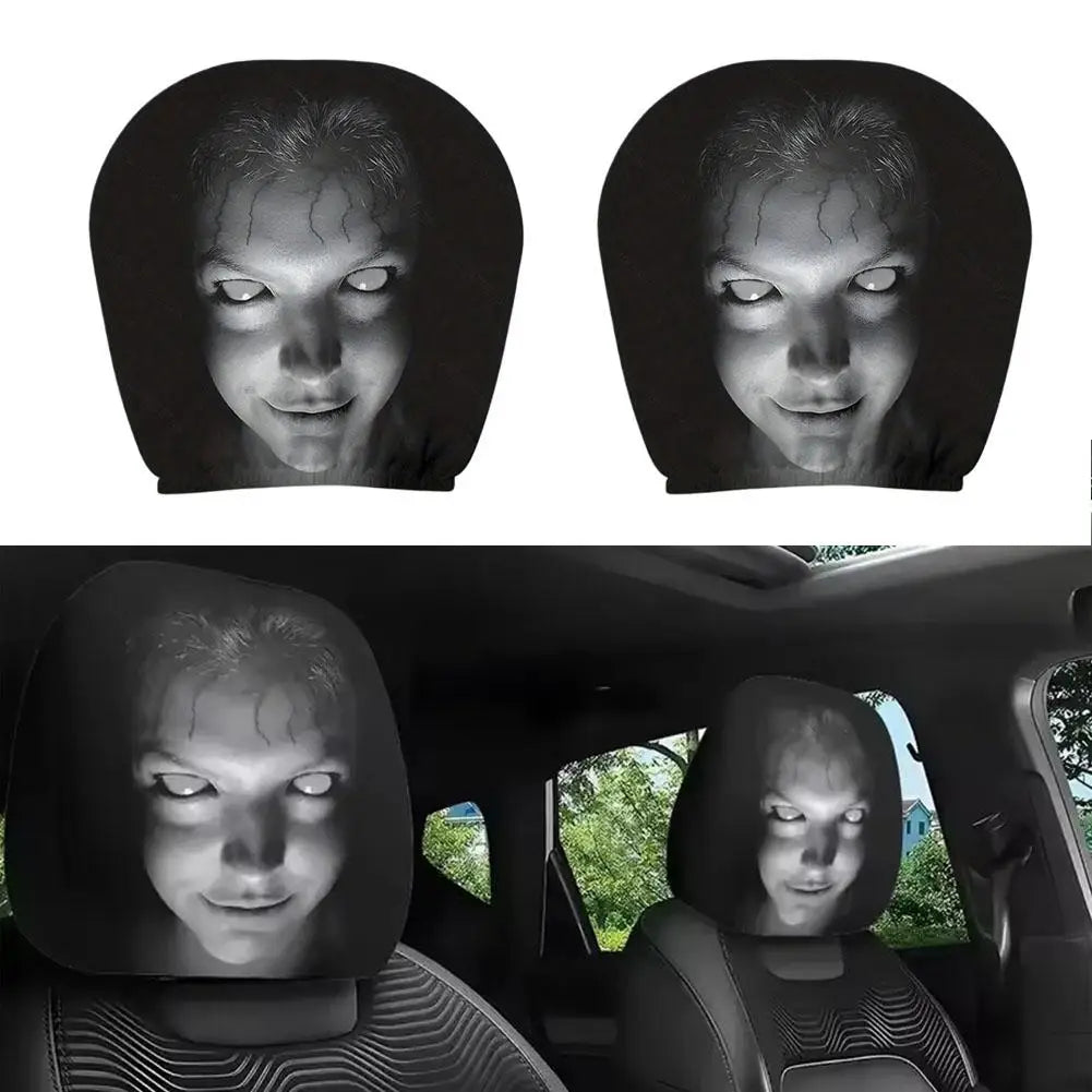 2Pcs Halloween Decor Car Seat Cover Horror Design Car Headrest Covers Breathable Elastic Car Headrest Cover for Sedan, Truck, SUV