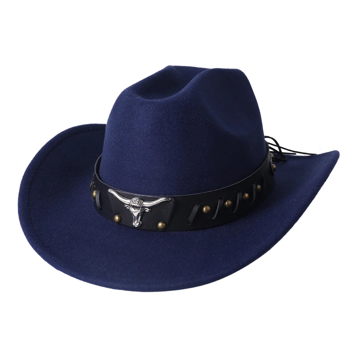 Cowboy Hat Fashion Chic Unisex Solid Color Jazz Hat With Bull Shaped Decor Western Cowboy Hats