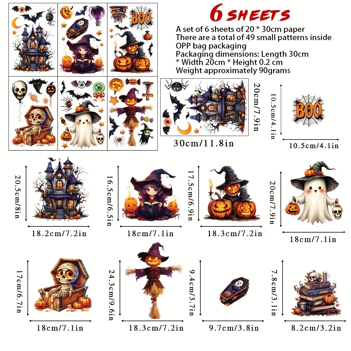 Halloween Window Sticker Set- PVC Static Cling Halloween Decals with Castle Bats Witch Pumpkins