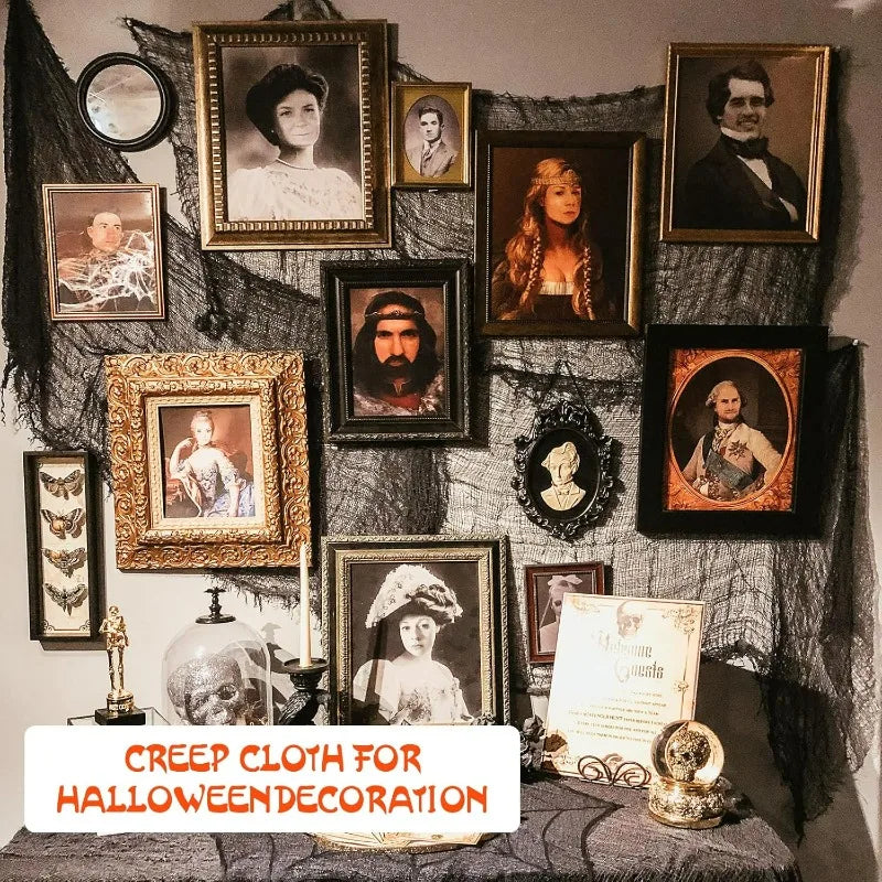 Halloween Bloody Creepy Gauze Cloth Large Black Gauze Spooky Blood Fabric Cloth for Halloween Party Home Outdoor Yard Decoration
