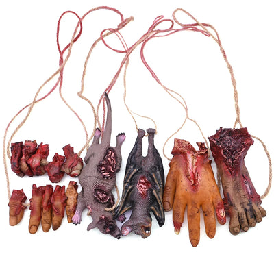 Halloween Horror Hanging Prop Fake Dead Mouse Bat Bloody Hand Feet Decor Prop Ornament