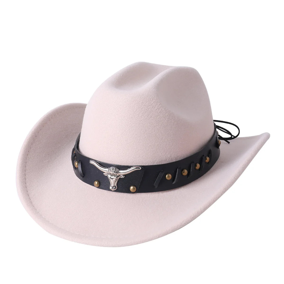 Cowboy Hat Fashion Chic Unisex Solid Color Jazz Hat With Bull Shaped Decor Western Cowboy Hats