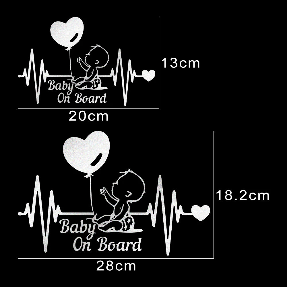 Car Reflective Stickers Heartbeat Balloon Baby On Board Vinyl Cartoon Fashion Decal Auto Kids Warning Sign Stickers Decoration