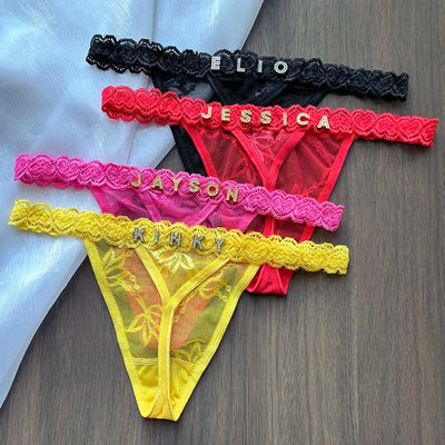 Crystal Letter Thong Lace Bikini Panties G-String Low Waist Briefs Sexy Body Jewelry for Hot Wife Gift