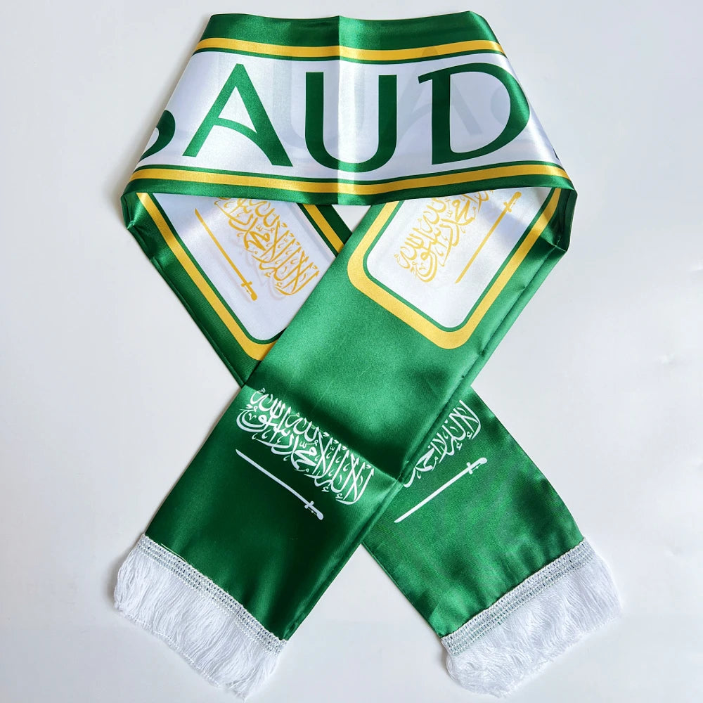 2026 Flag Scarf14x135cm Double-sided Printed Satin Haiti Flag Scarf Tassels Suitable for Football, Sports