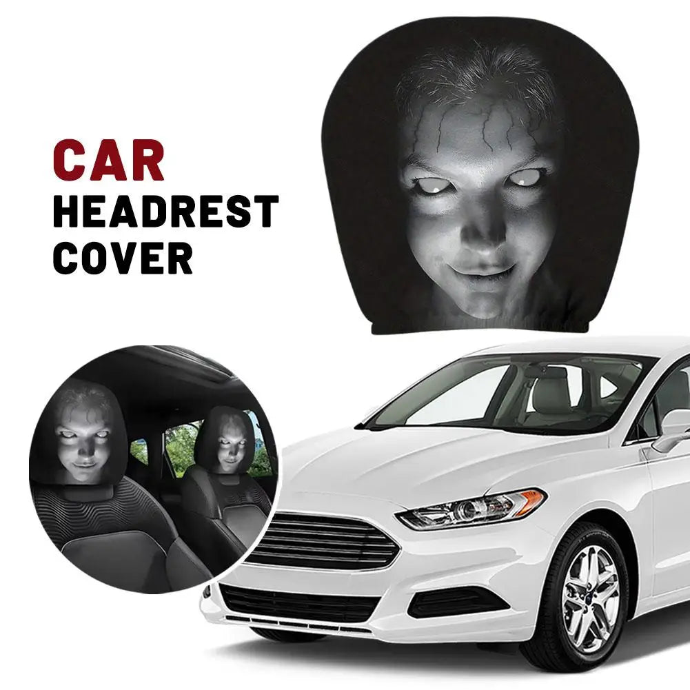 2Pcs Halloween Decor Car Seat Cover Horror Design Car Headrest Covers Breathable Elastic Car Headrest Cover for Sedan, Truck, SUV