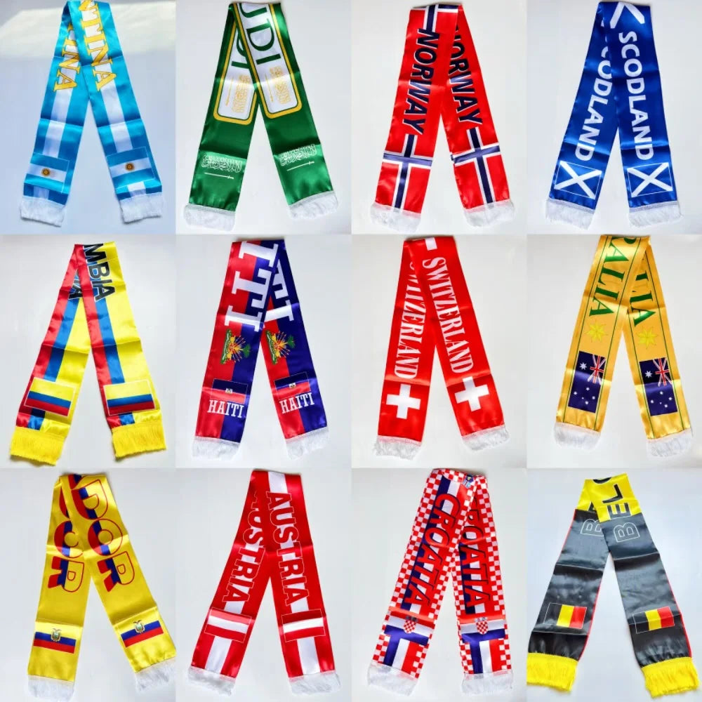 2026 Flag Scarf14x135cm Double-sided Printed Satin Haiti Flag Scarf Tassels Suitable for Football, Sports