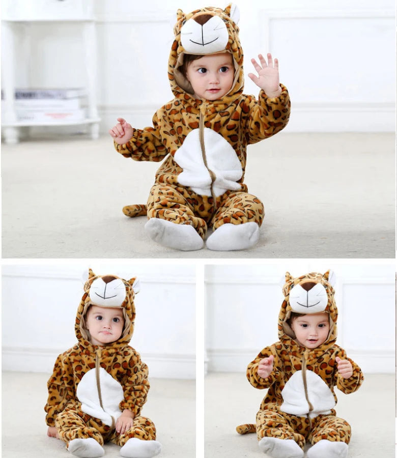 Baby Rompers Winter Costume Flannel for Girl Boy Toddler Infant Clothes Kids Overall Animals