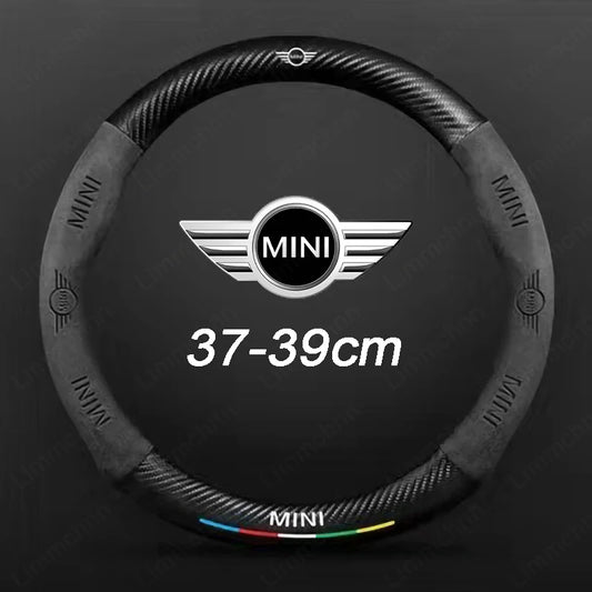 Car Logo Steering Wheel Cover For Mini F54 F55 F56 F57 R55 R56 R57 R58 R59 R60 F60 Cooper Works Countryman Clubman JCW