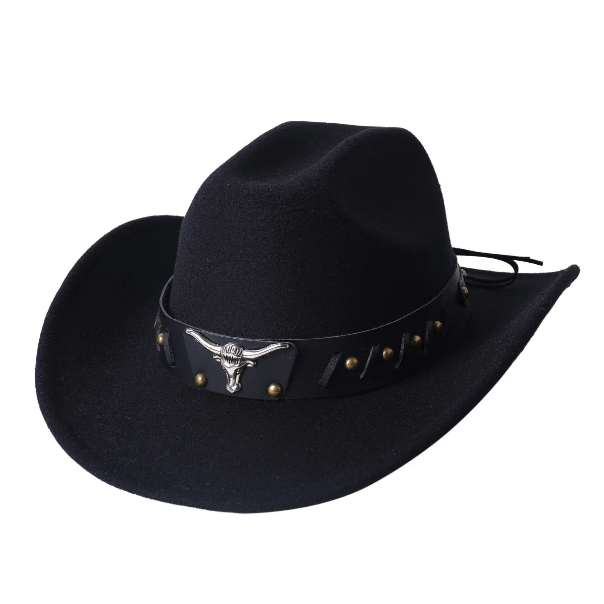 Cowboy Hat Fashion Chic Unisex Solid Color Jazz Hat With Bull Shaped Decor Western Cowboy Hats