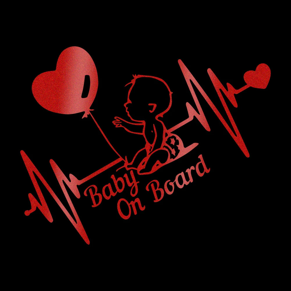 Car Reflective Stickers Heartbeat Balloon Baby On Board Vinyl Cartoon Fashion Decal Auto Kids Warning Sign Stickers Decoration