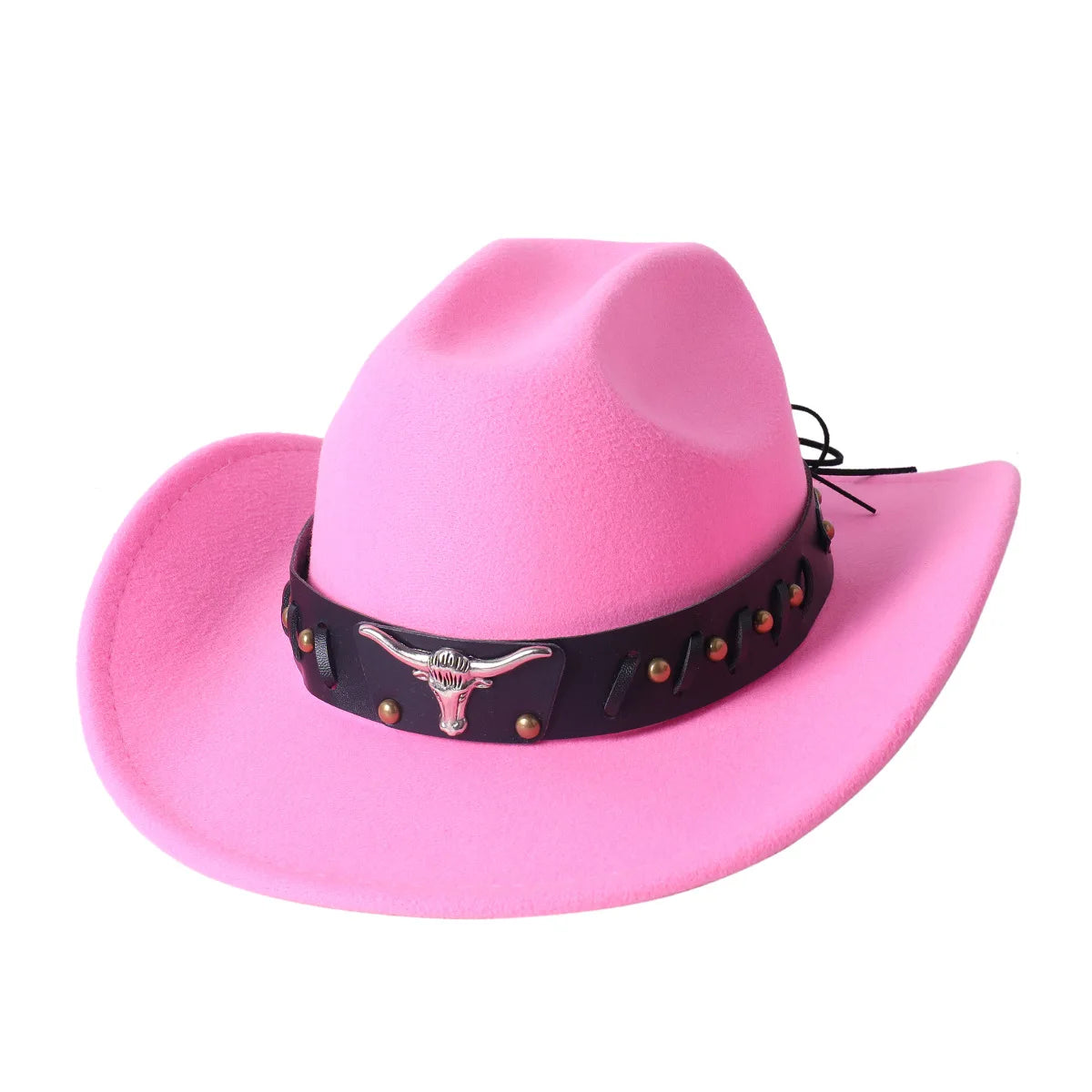 Cowboy Hat Fashion Chic Unisex Solid Color Jazz Hat With Bull Shaped Decor Western Cowboy Hats