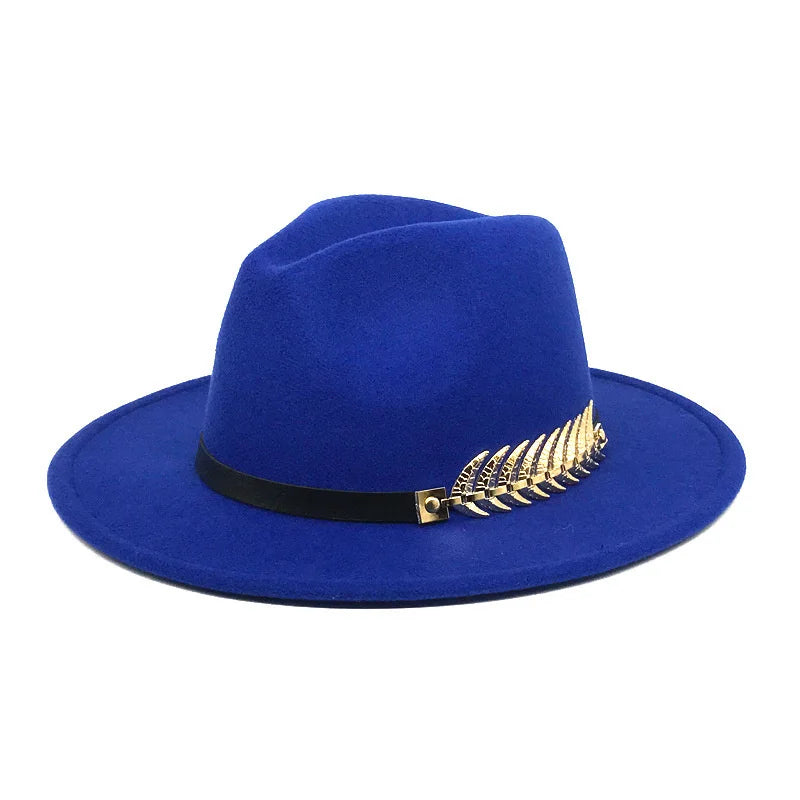 Fedora hat neutral wide brim jazz hat feather belt autumn and winter british vintage panama hat