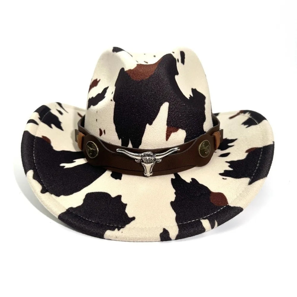 Wide Brim Cow Print Western Caps Cow Print Pattern Retro Style Western Cowboy Hat