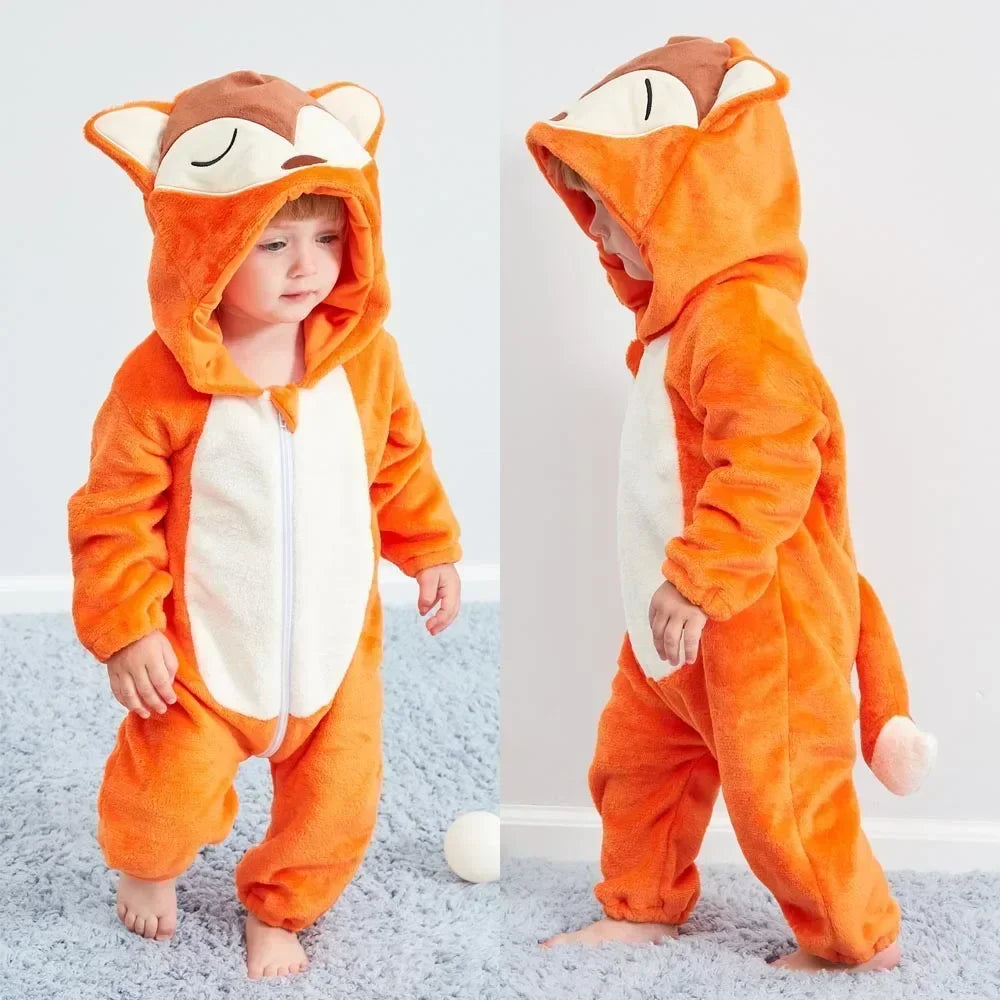 Baby Rompers Winter Costume Flannel for Girl Boy Toddler Infant Clothes Kids Overall Animals