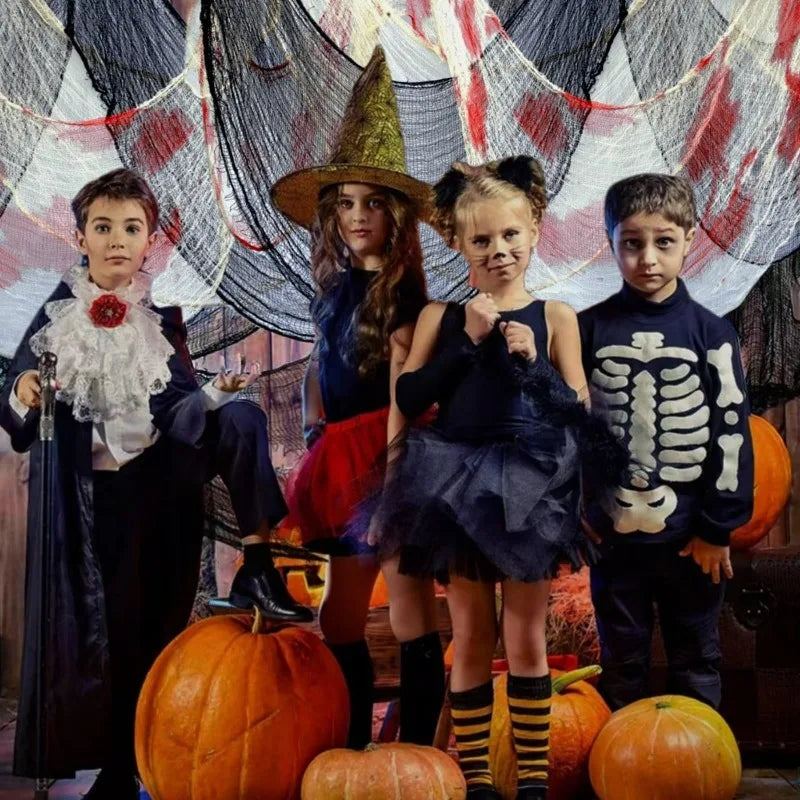 Halloween Bloody Creepy Gauze Cloth Large Black Gauze Spooky Blood Fabric Cloth for Halloween Party Home Outdoor Yard Decoration