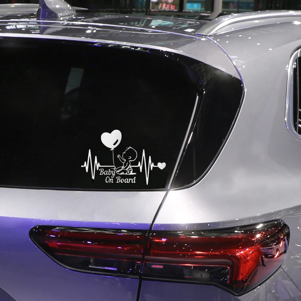 Car Reflective Stickers Heartbeat Balloon Baby On Board Vinyl Cartoon Fashion Decal Auto Kids Warning Sign Stickers Decoration