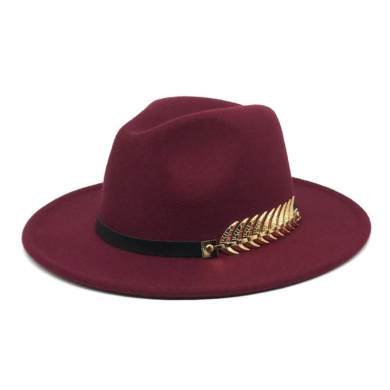 Fedora hat neutral wide brim jazz hat feather belt autumn and winter british vintage panama hat