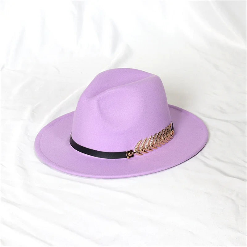 Fedora hat neutral wide brim jazz hat feather belt autumn and winter british vintage panama hat