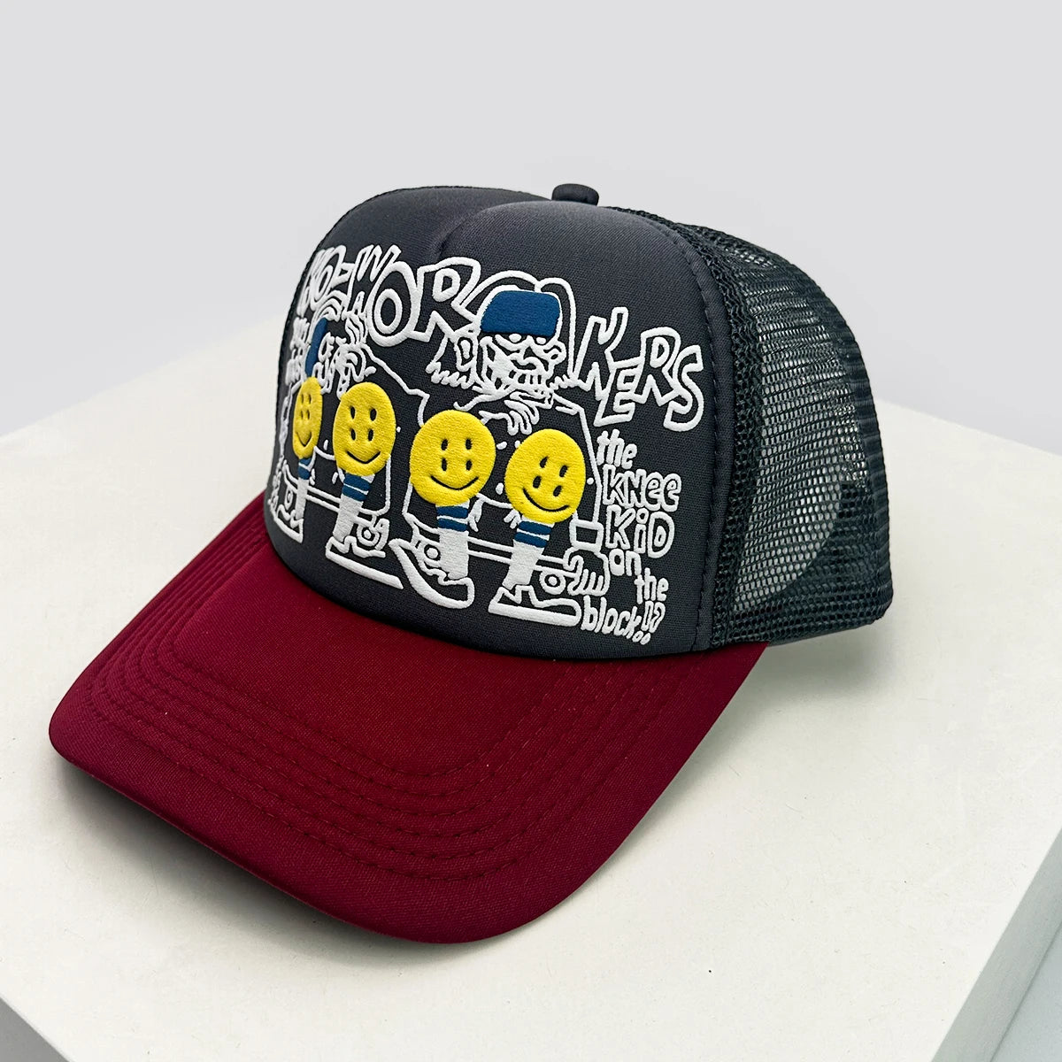 3D Printed Letter Smiling Face Baseball Hats Color Block Sunshade Hip Hop Breathable Trucker Caps Mesh