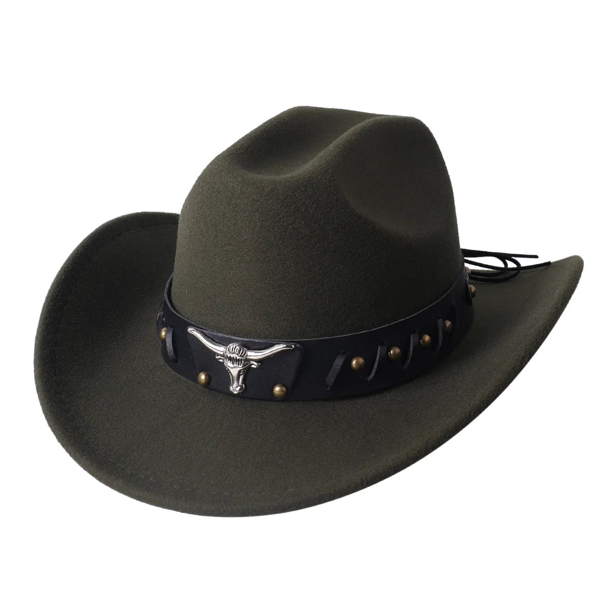 Cowboy Hat Fashion Chic Unisex Solid Color Jazz Hat With Bull Shaped Decor Western Cowboy Hats