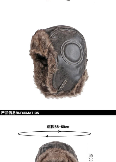 Hat Men Women's Pilot Aviator Bomber Trapper Hat Faux Fur Leather Snow Cap with Ear Flaps Pilot Winter Bomber Hat