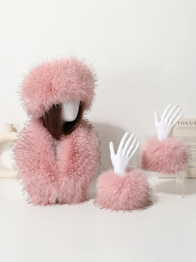 Imitation fox fur headband hats for winter warm earmuffs for girls natural fluffy plush hats