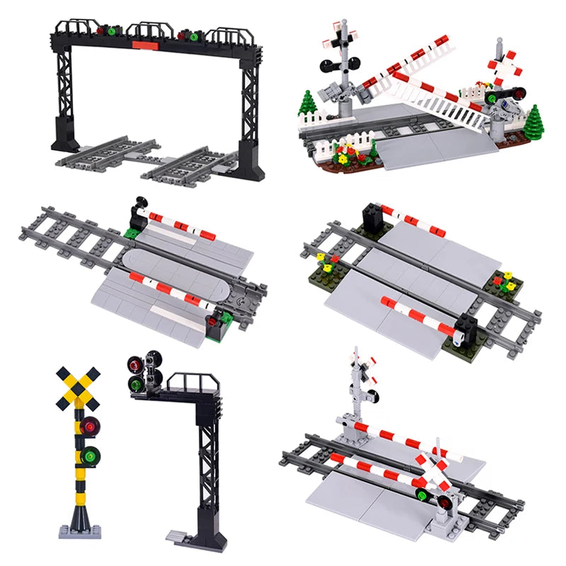 City Train Traffic lights Railing Crossing Railway Express Bricks Building Blocks DIY Toys for Kids gifts