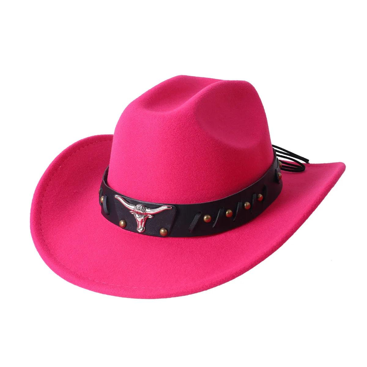 Cowboy Hat Fashion Chic Unisex Solid Color Jazz Hat With Bull Shaped Decor Western Cowboy Hats