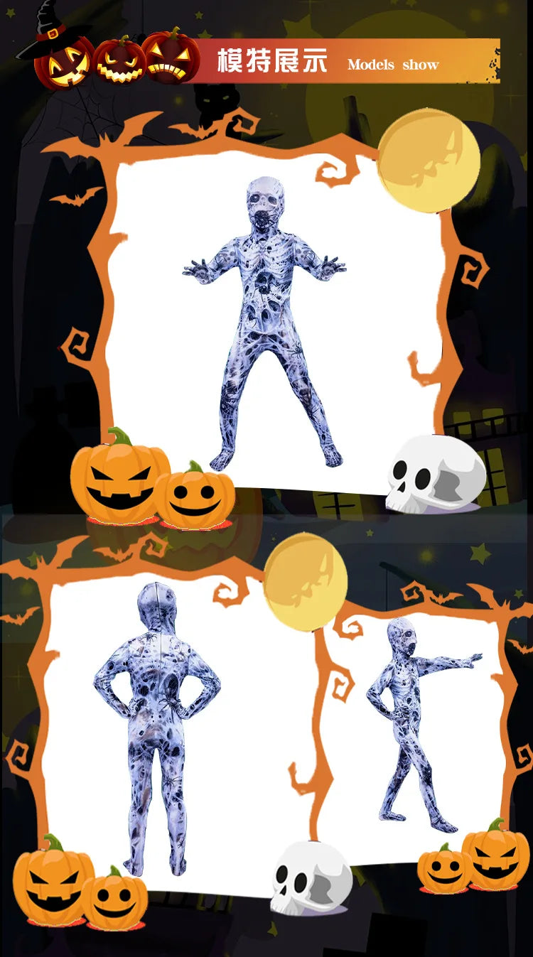 Halloween Kids Zombie Jumpsuit Costume Outfit for Children's Ghost Festival & Stage Performance Spooky Party Dress