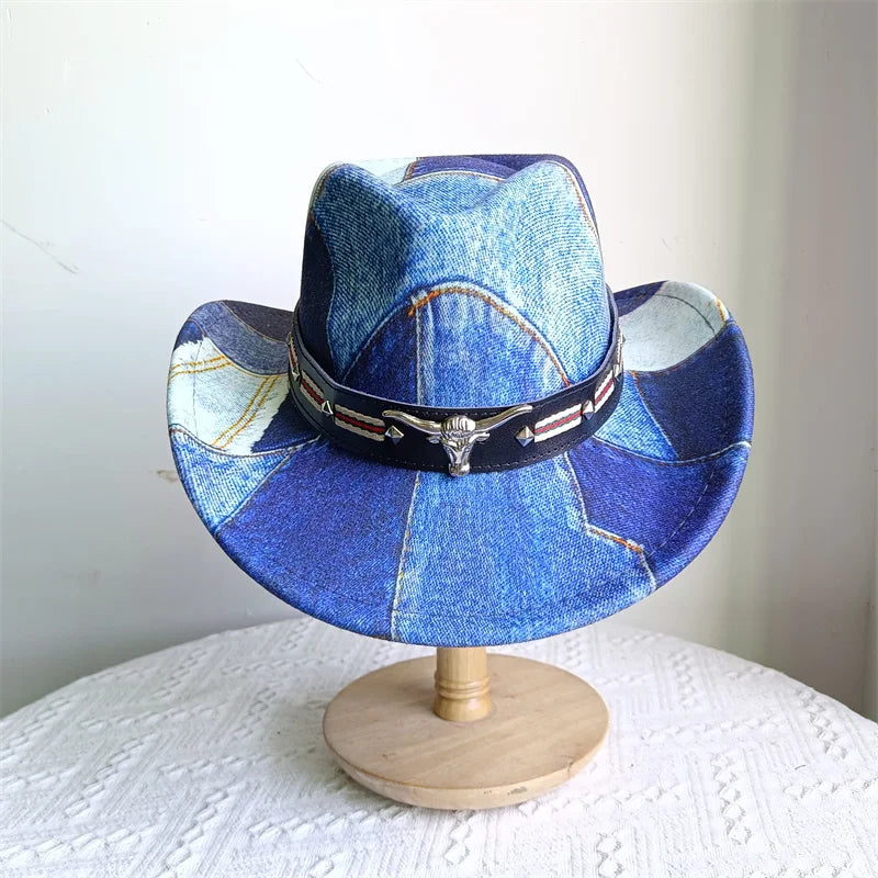 Cowboy Hat Fashion Chic Unisex Solid Color Jazz Hat With Bull Shaped Decor Western Cowboy Hats