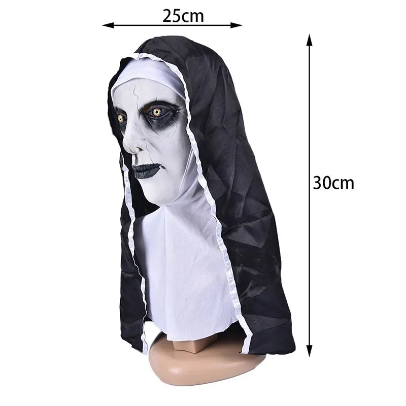 Creepy latex nun mask Valak with attached head covering  for Halloween cosplay