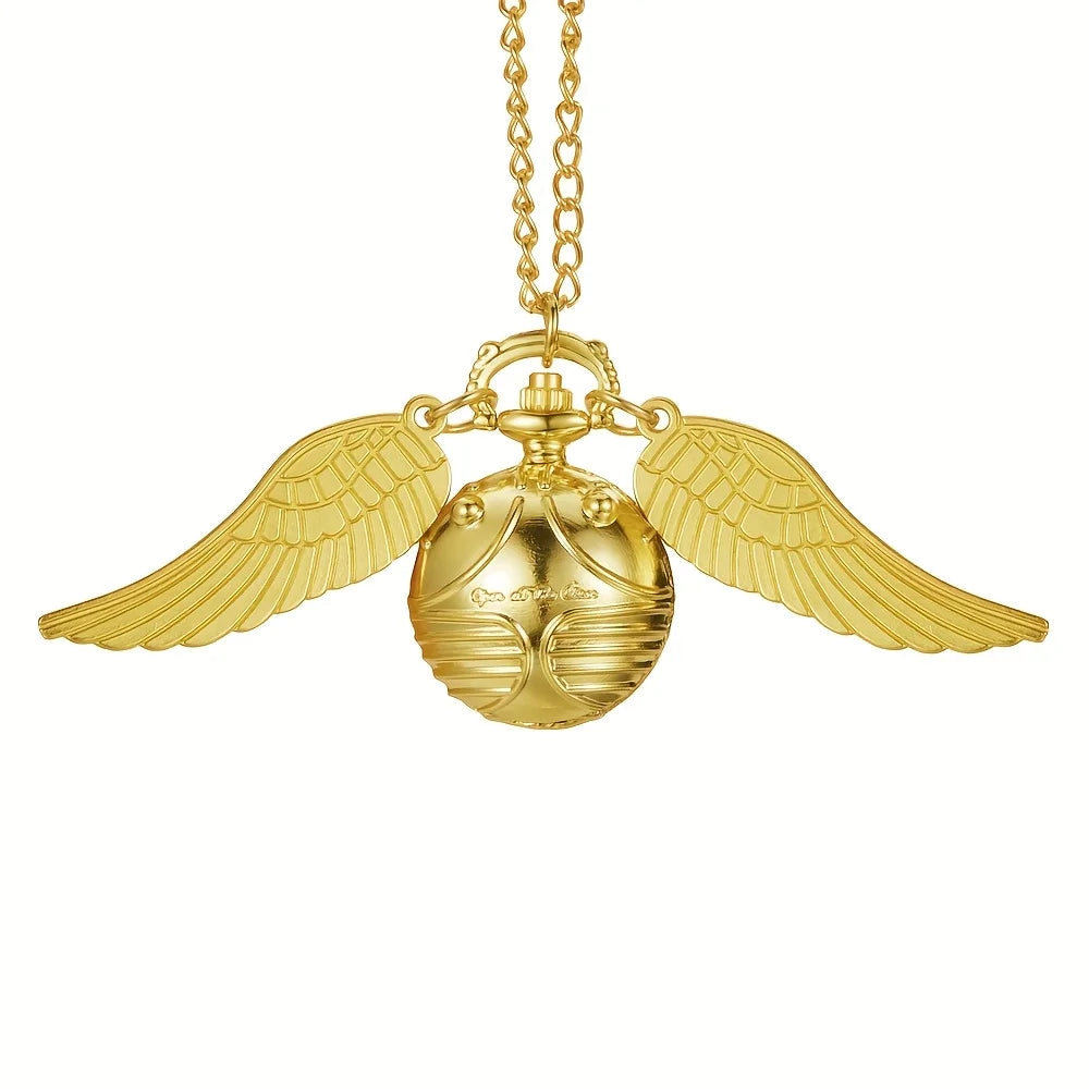 Golden Snitch spherical quartz pocket watch fashion sweater angel wing necklace pendant men and women pocket watch