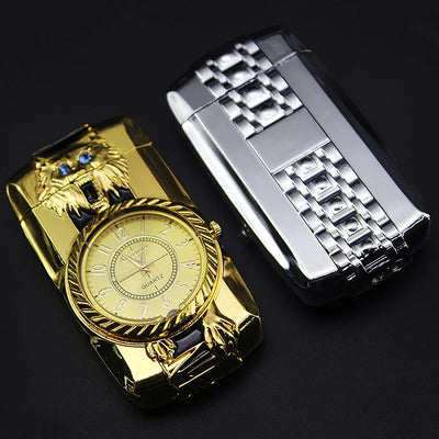 Gold Watch Windproof Jet Butane Lighter Torch Turbo Gas Inflatable Lighter Cigar Cigarette Accessories Men's Gift