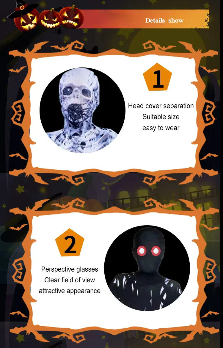 Halloween Kids Zombie Jumpsuit Costume Outfit for Children's Ghost Festival & Stage Performance Spooky Party Dress