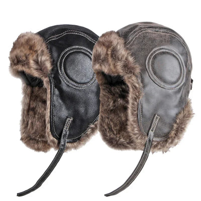 Hat Men Women's Pilot Aviator Bomber Trapper Hat Faux Fur Leather Snow Cap with Ear Flaps Pilot Winter Bomber Hat