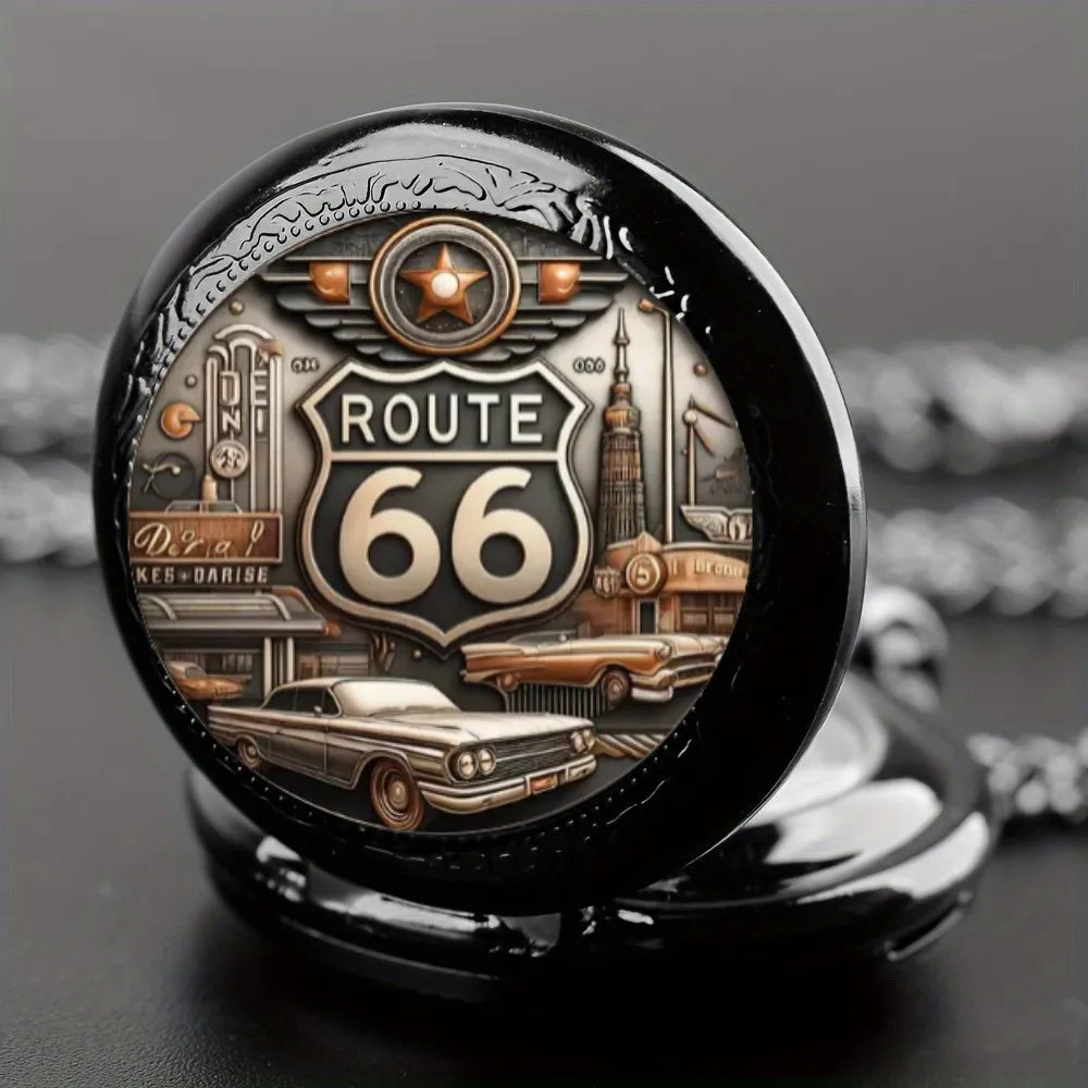 Route 66 American The Mother Road Pocket Watch Design, Precise Quartz Movement Watch Gift