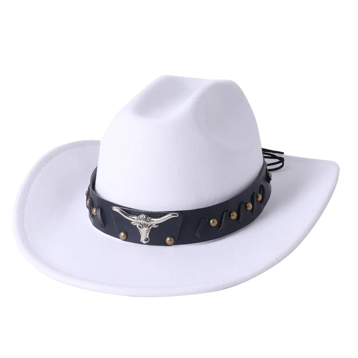 Cowboy Hat Fashion Chic Unisex Solid Color Jazz Hat With Bull Shaped Decor Western Cowboy Hats