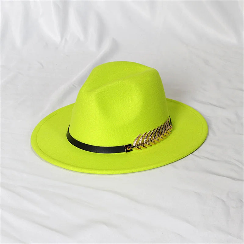 Fedora hat neutral wide brim jazz hat feather belt autumn and winter british vintage panama hat